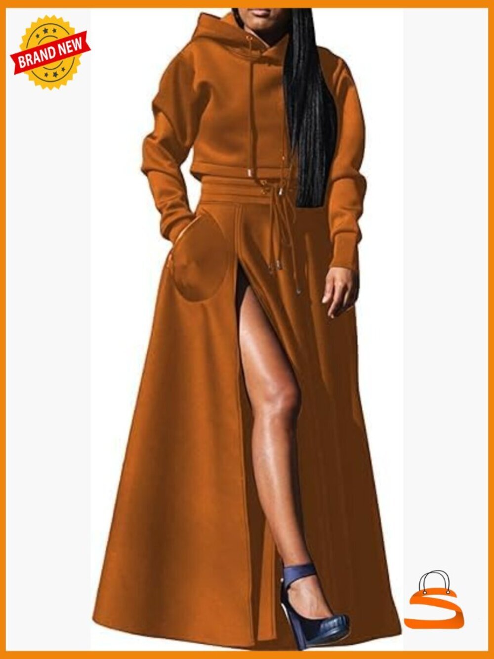 2 Piece Lounge Set: Cropped Hoodie & Maxi Skirt